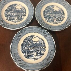 Set Of 3 Vintage Currier & Ives Blue and White 6” plate - Harvest
